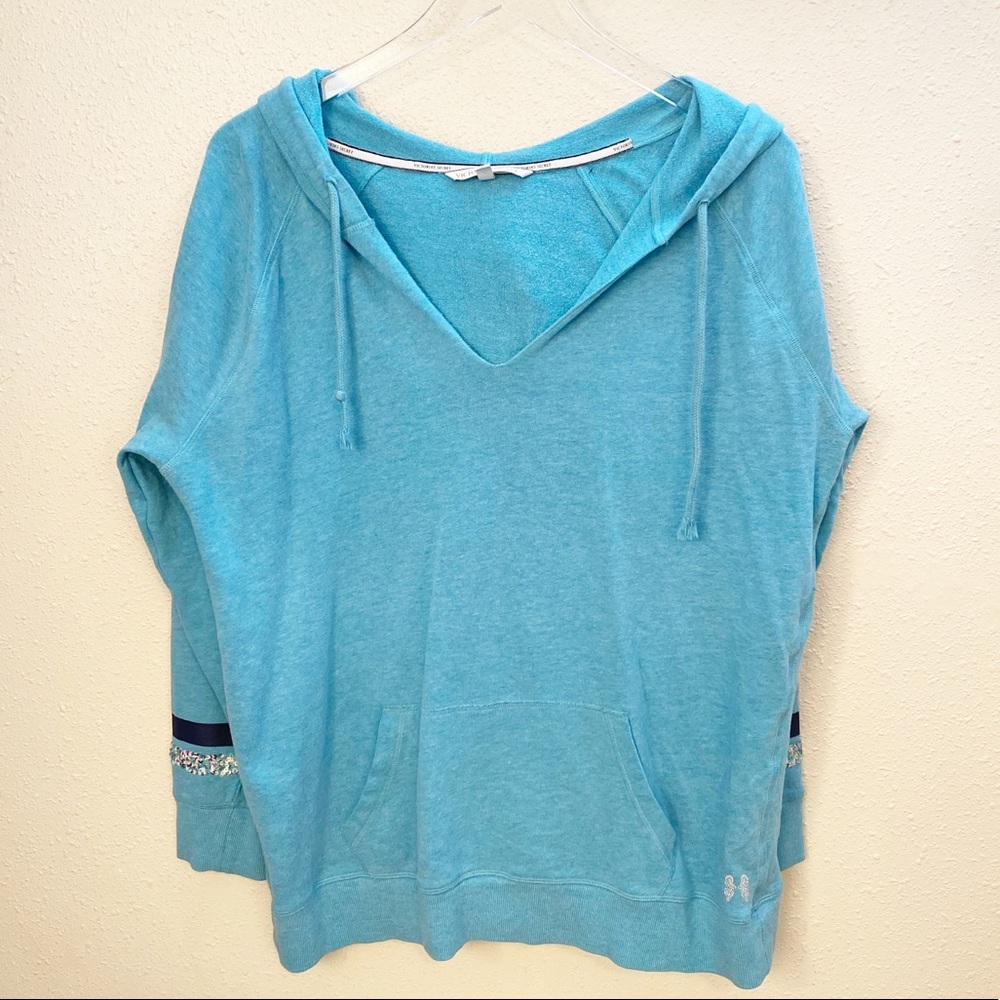 Victoria Secret Blue Bling Hoodie Sz L - Picture 1 of 6
